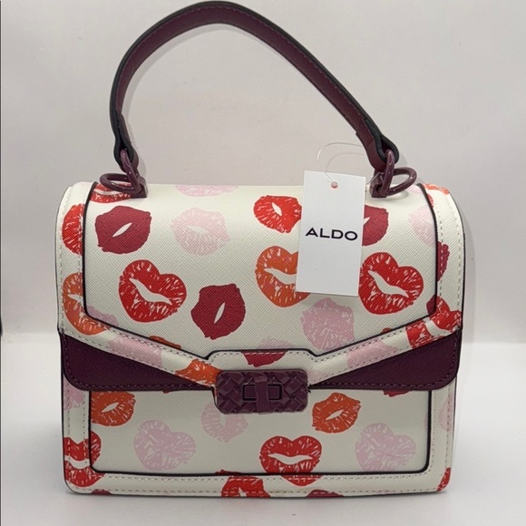 Aldo Handbags - Aldo valentine kisses White and Red Satchel with Lip Print